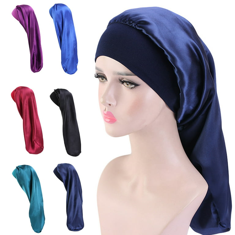 Long Satin Bonnet Sleep Cap Extra Large Silk Sleeping Cap with Wide Elastic  Band Loose Night Hat for Women Braids,Comfortable