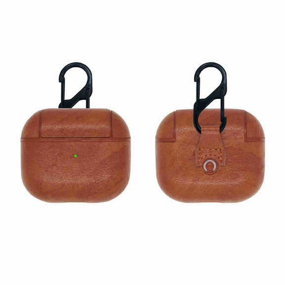 Dteck for Apple Airpods 3rd 2021 Premium Faux Leather Case with Front LED Visible, Protective Skin Portable Shockproof Shell Support Wireless Charging Dust/Dirt Proof Cover - Brown