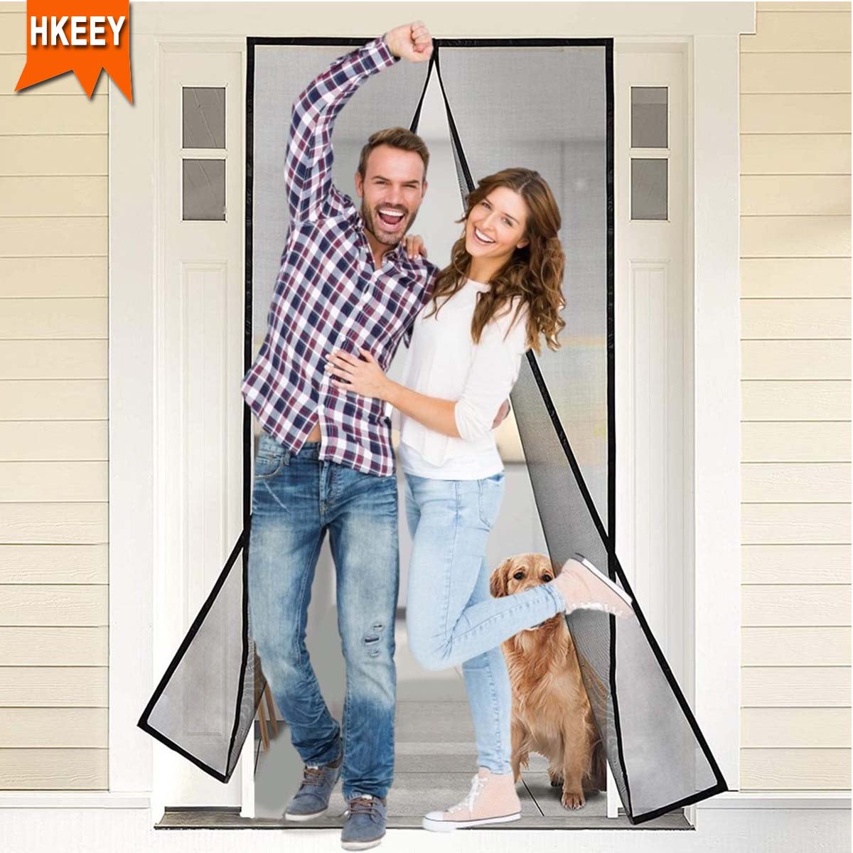 HKEEY Magnetic Screen Door,Hanging Magnetic Screen Door,Reinforced Fiberglass Mesh Magnet Door,Self Sealing,Heavy Duty,Hands Free Mesh Partition Keeps Bugs Out(38'x83')