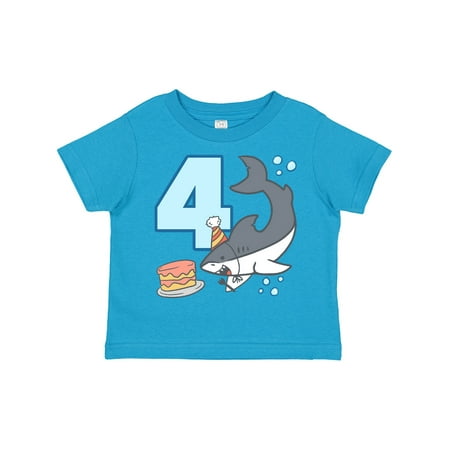 

Inktastic 4th Birthday Shark with Cake Gift Toddler Boy or Toddler Girl T-Shirt