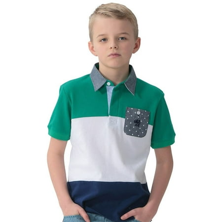 - Leo&Lily Boys' Cotton Pique Casual Polo Shirts Chambray Collar