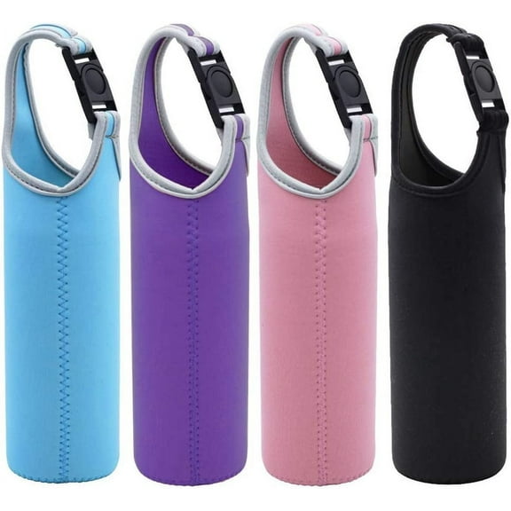 4 Pack Neoprene Sleeve Bottle Cup Carrier Pouch,Fit for All 16oz-21oz Portable Sport Water Bottle-Black,Blue, Pink,Purple