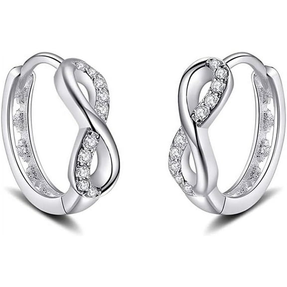 Infinity Small Hoop Earrings 925 Sterling Silver Dainty Cubic Zirconia Crystal Endless Love Sleeper Tiny Huggie Hoops Cartilage Tragus Earring Cute Jewelry Gifts for Women Sensitive Ears