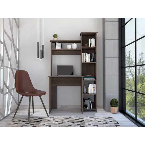 Modern Smokey Oak  Office Desk with Storage Cabinet