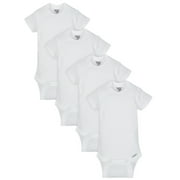 Gerber Baby Boy, Baby Girl, & Unisex Short Sleeve White Onesies Bodysuits, 4 Pack, Preemie-24 Months