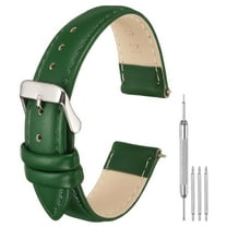 Uxcell Leather Watch Bands for Men and Women, 20mm Quick Release Watch Strap Replacement, Flat Thin Elegant Leather Watch Strap with Strap Tools, Green