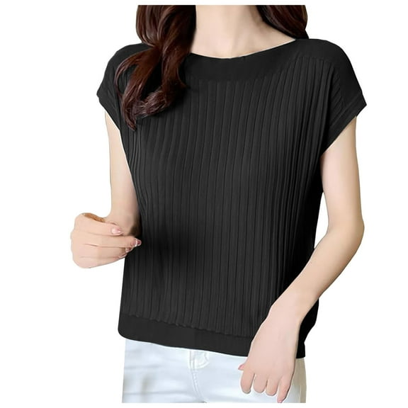 Womens Spring Fall Cap Sleeve Tops 2024 Summer Casual Crew Neck Lightweight Sweater Vest Ribbed Knit Pullover