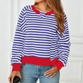 thumbnail image 4 of Htigea Oversized Sweatshirts for Women Striped Color Block Long Sleeve Pullover Casual Loose Fit Y2K Sweatshirt Dark Blue M, 4 of 8