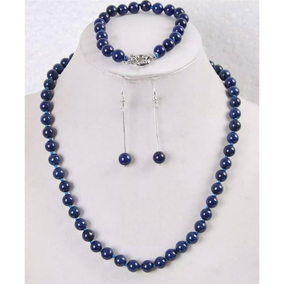 K-KED 8mm Egyptian Lapis Lazuli Round Beads Gemstone Necklace Bracelet Earrings Set
