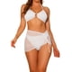 thumbnail image 1 of Conjuntos de bikini de anillo con halter para mujeres, traje de baño de 3 piezas con falda de malla con cordón, sarongs pequeños en blanco, 1 of 5