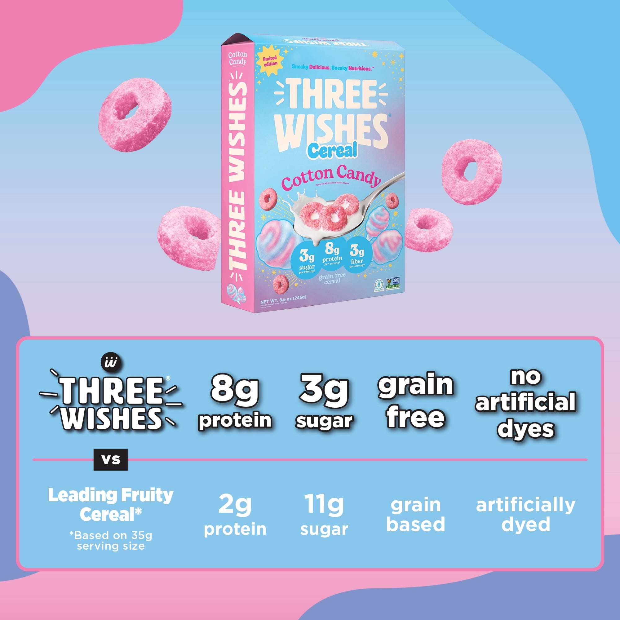 Three Wishes Grain Free Cereal, Cotton Candy, Gluten-Free
