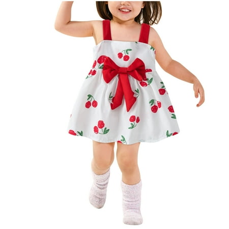 

Herrnalise Toddler Baby Girl Summer Dress Sleeveless Ruffle Straps A Line Halter Floral Print Pullover bowknot Beach Dress One Piece Outfits Pleated Short Dresses(1-4Y)Red