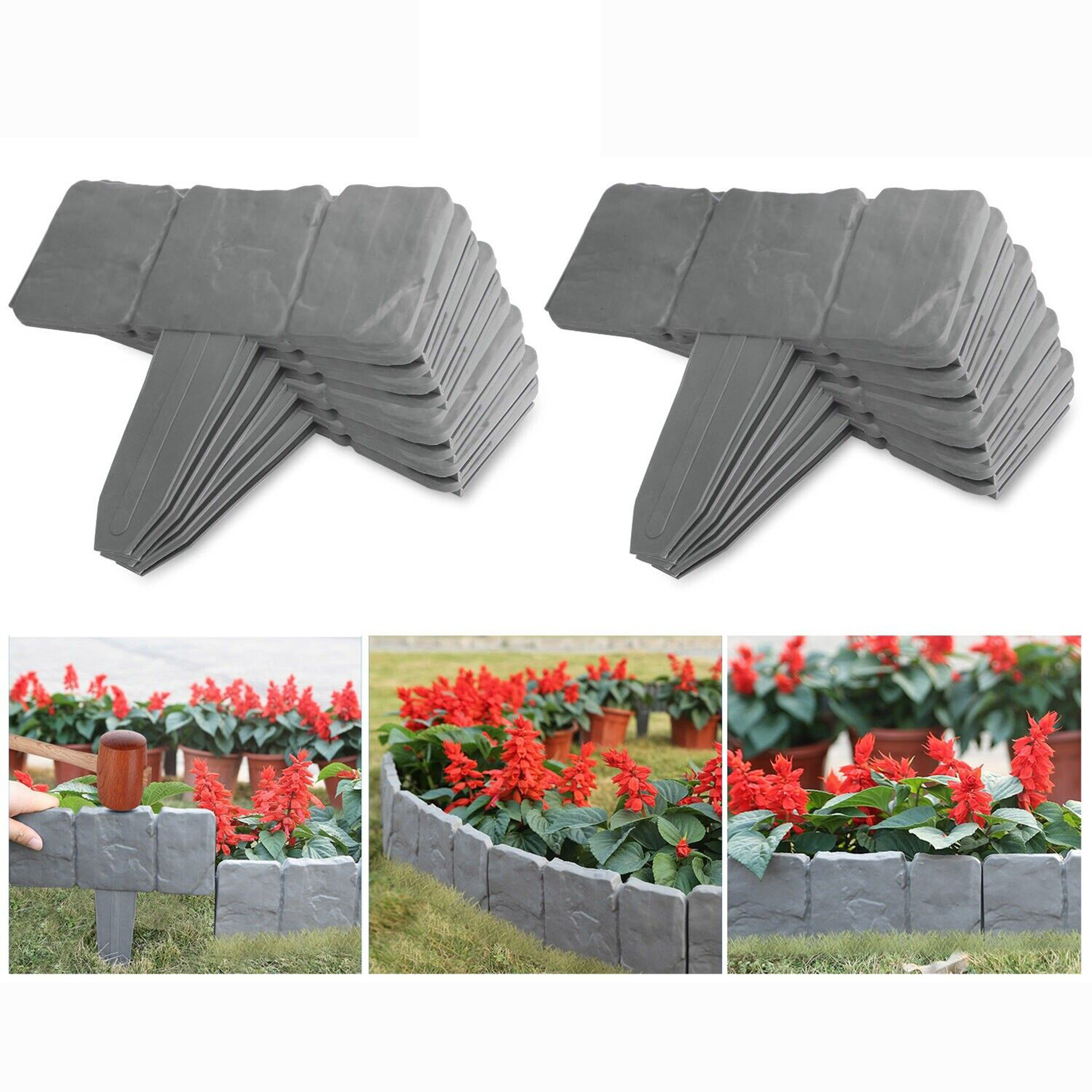 YouLoveIt 20PCS Garden Lawn Edging Grey Plastic Fence Garden Edging Border Gardening Lawn Fence