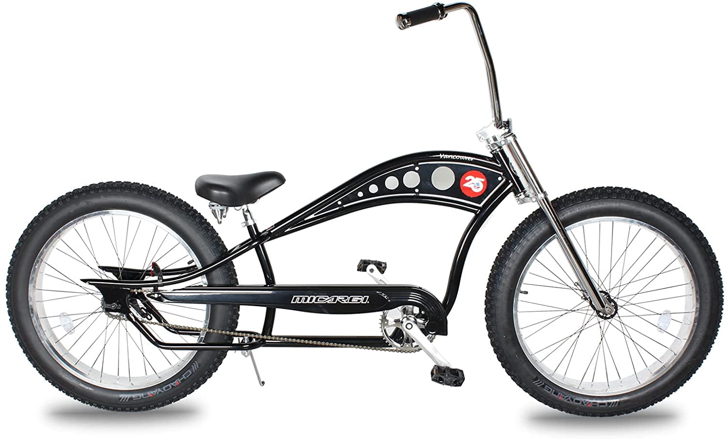 WonderWheels 26" Stretch Cruiser Coaster Brake Triple Tree Fork, Handlebars Hi-rise, Alloy Polish Rims. 26x3.0 26H Black Tire - Black