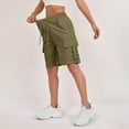 thumbnail image 7 of Womens Bermuda Cargo Shorts with Pockets High Waisted Elastic Waist Knee High Drawstring Sweat Shorts Wide Leg Quick Dry Stretch Hiking Shorts Army Green L, 7 of 7