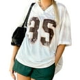 thumbnail image 2 of Tfken Summer T-Shirts For Women V Neck Half Sleeve Print Tops Trendy Daily Wear Female Leisure Shirts White, 2 of 6