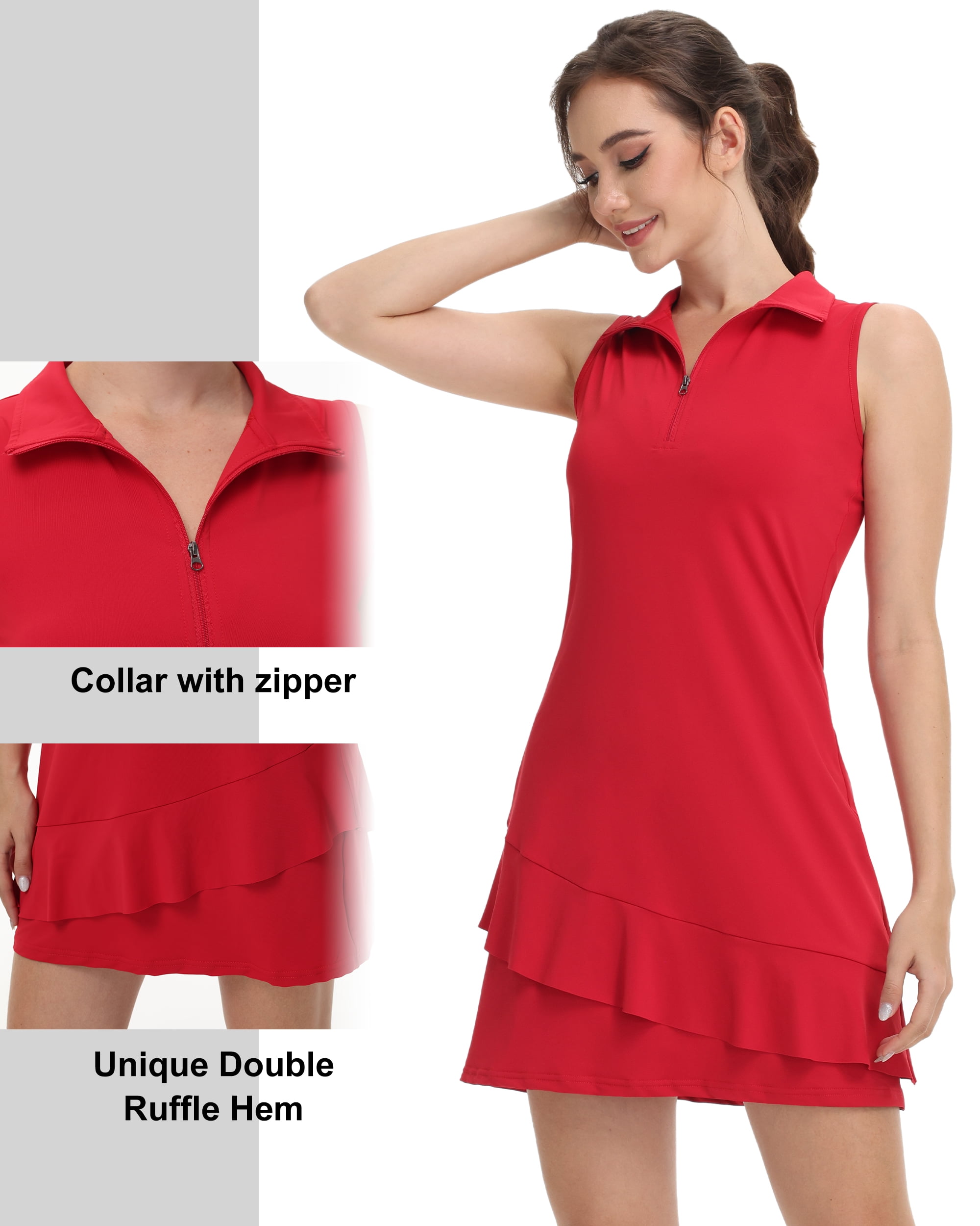 Tennis Dress for Women Golf Outfits with Shorts and Pockets Sleeveless Active Exercise Athletic Dresses for Women Red XL