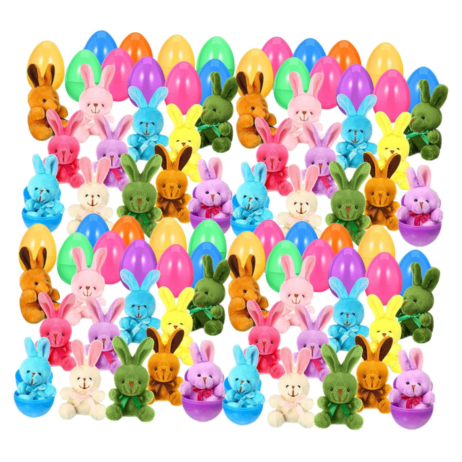 Tachiuwa Prefilled Easter Eggs with Bunny Toys Basket Fillers Doll Gift Easter Eggs Filled with Bunny Toys for Classroom Rewards 48Pcs