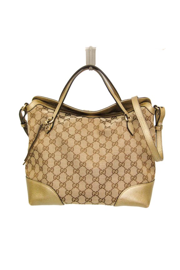 Pre-Owned Gucci GG Canvas Bree 353120 Women's GG Canvas,Leather Handbag,Shoulder Bag Gold,Beige