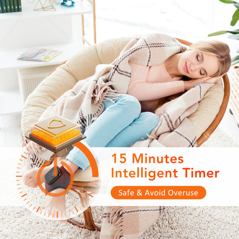 Cordless Ankle Massager with Heat & Vibration, Portable Foot Massager, 3 Temperature & 3 Intensity Levels, Type-C Charging 2000mAh, 15-Min Auto Off, Adjustable Wrap for Home & Travel Comfort