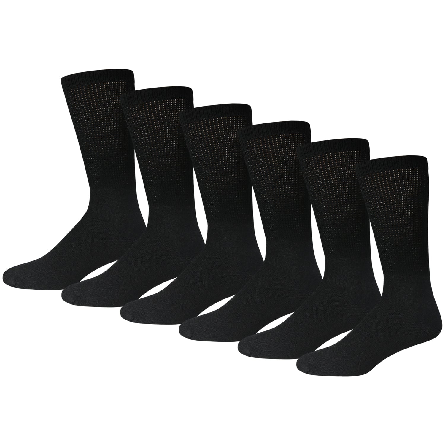 6 Pairs of Big and Tall Diabetic Cotton Neuropathy Crew Socks (Black, Sock Size 13-16)