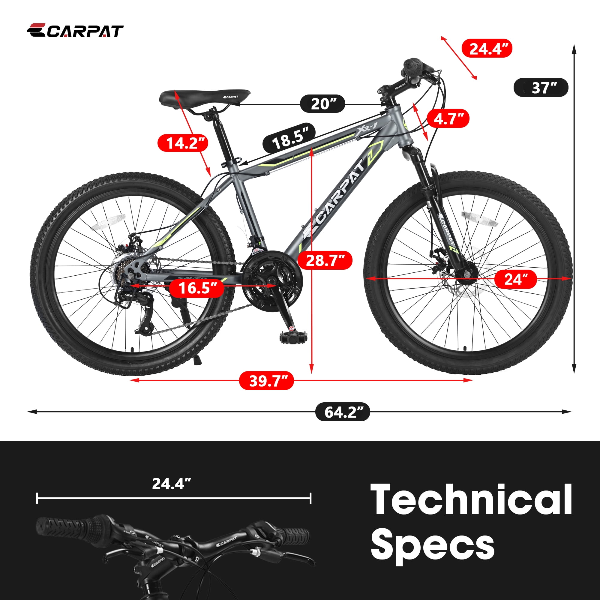 Ambifirner Mountain Bike For Men: 24”/26”, 21-Speed Mountain Bicycle , Front Suspension Aul Disc Brakes Adjustable Saddle, Shimano Equipped, All-Terrain Tires