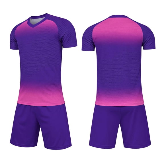 ITSAME Girls Soccer Uniform Outfits 2-Piece V-Neck Short Sleeve Top and Shorts Kids Football Training Set Purple Size 13