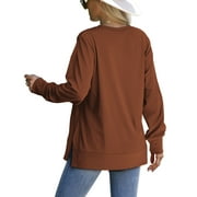 MOSHU Crewneck Sweatshirts for Women Side Split Long Sleeve Shirts Fashion Fall Womens Tops
