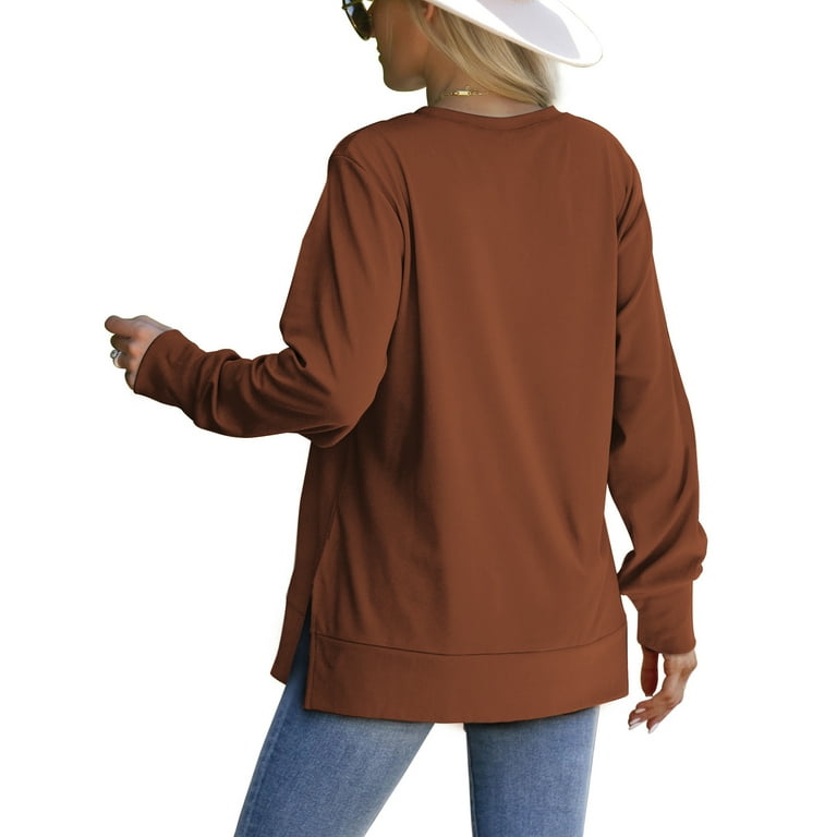 MOSHU Crewneck Sweatshirts for Women Side Split Long Sleeve MOSHU Crewneck Sweatshirts for Women Side Split Long Sleeve