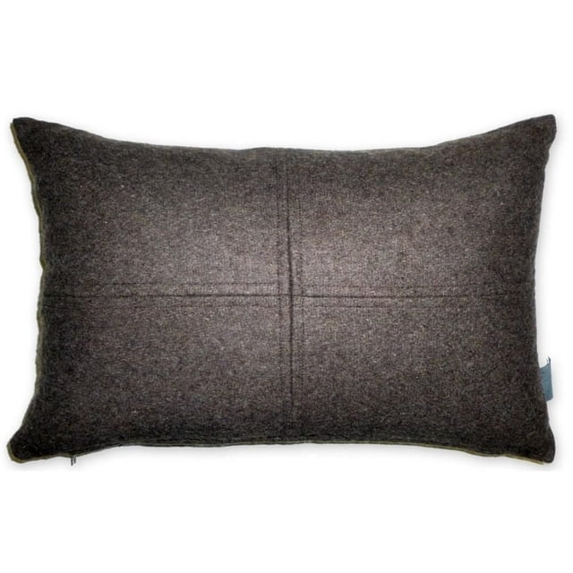 Rectangular black decorative pillow featuring subtle cross stitching detail in the center.