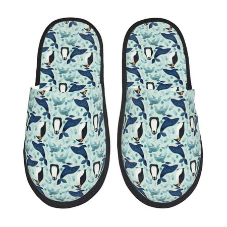 Balery Penguins Whales Slient Indoor Furry Fleece Comfort House Shoes Soft Non-Slip Home Shoes Cotton slippers House Slippers-- Medium