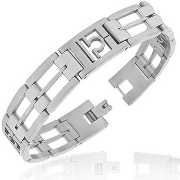 Stainless Steel Silver-Tone Link Chain Zodiac Sign Libra Mens Bracelet with Clasp
