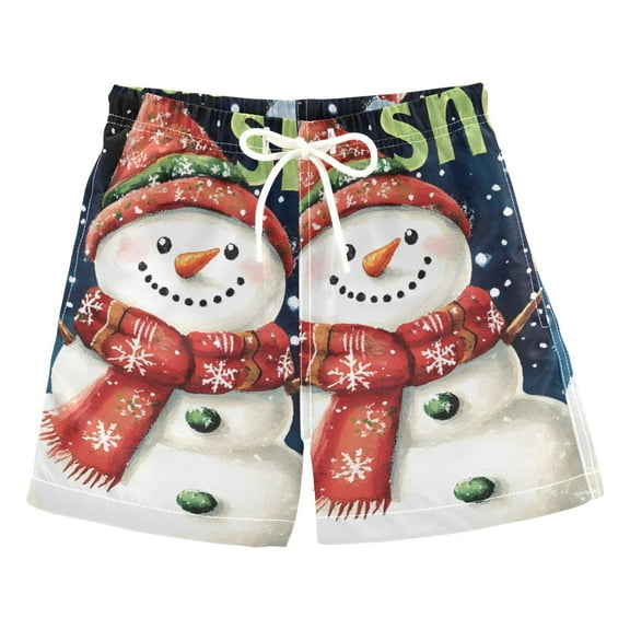 Christmas Snowman Boys Swim Trunks Quick Dry Boy Swim Shorts for 3-14 Years