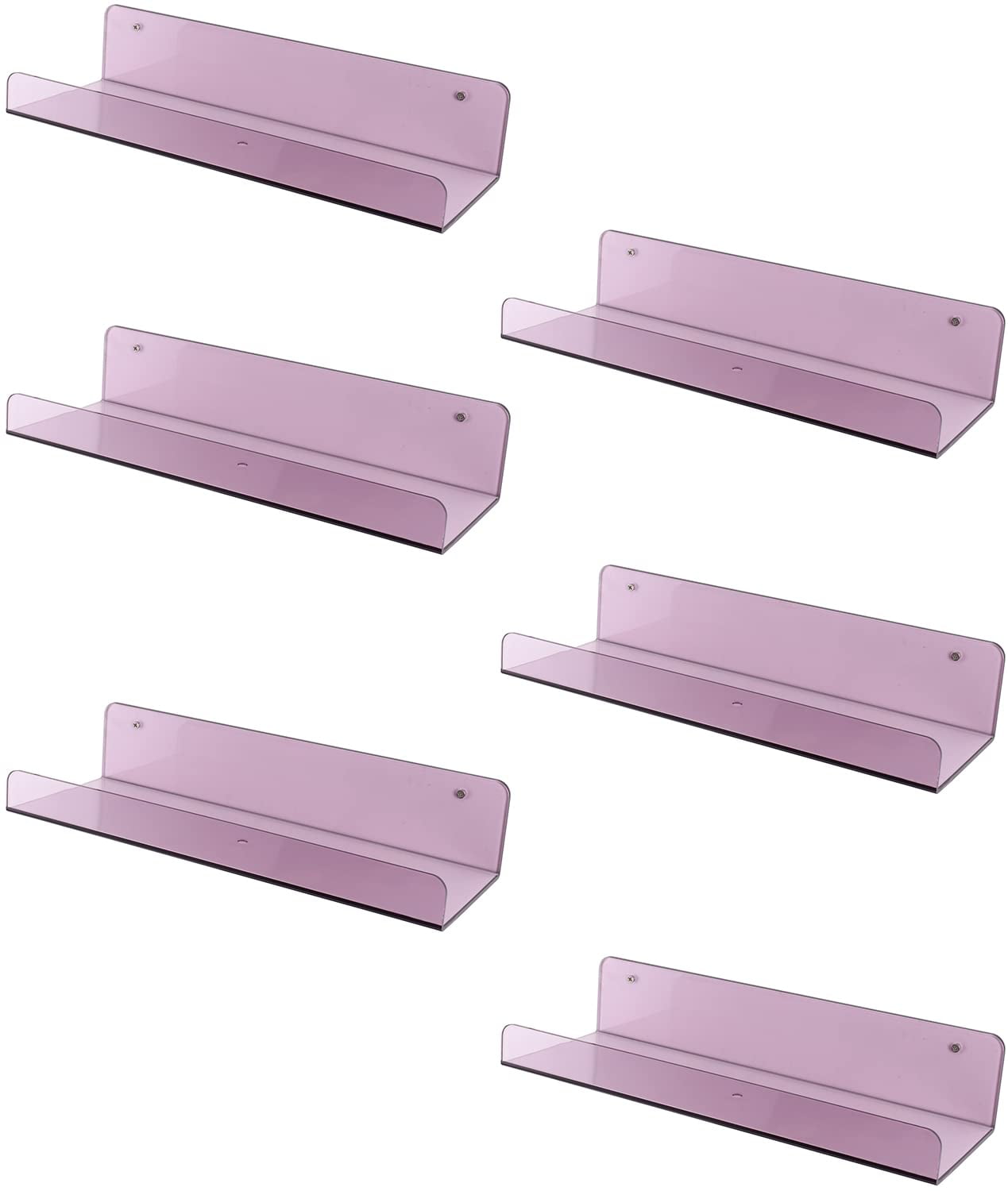 6 Pack Violet Clear Floating Shelves,15 Inch Acrylic Shelves Floating