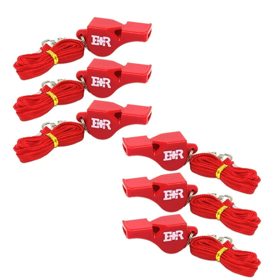 Ever Ready First Aid Safety Coach 3 Chamber Pealess Whistle with Matching Lanyard - Red - 6 Count