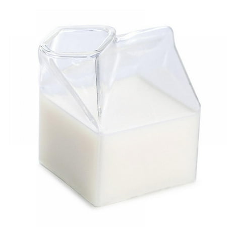 

Glass Milk Carton Clear Square Mini Milk Cup Creamer Pitcher Milk Box for Milk Coffee Water Juice Beverages Heat Resistant 8.6oz/250ml