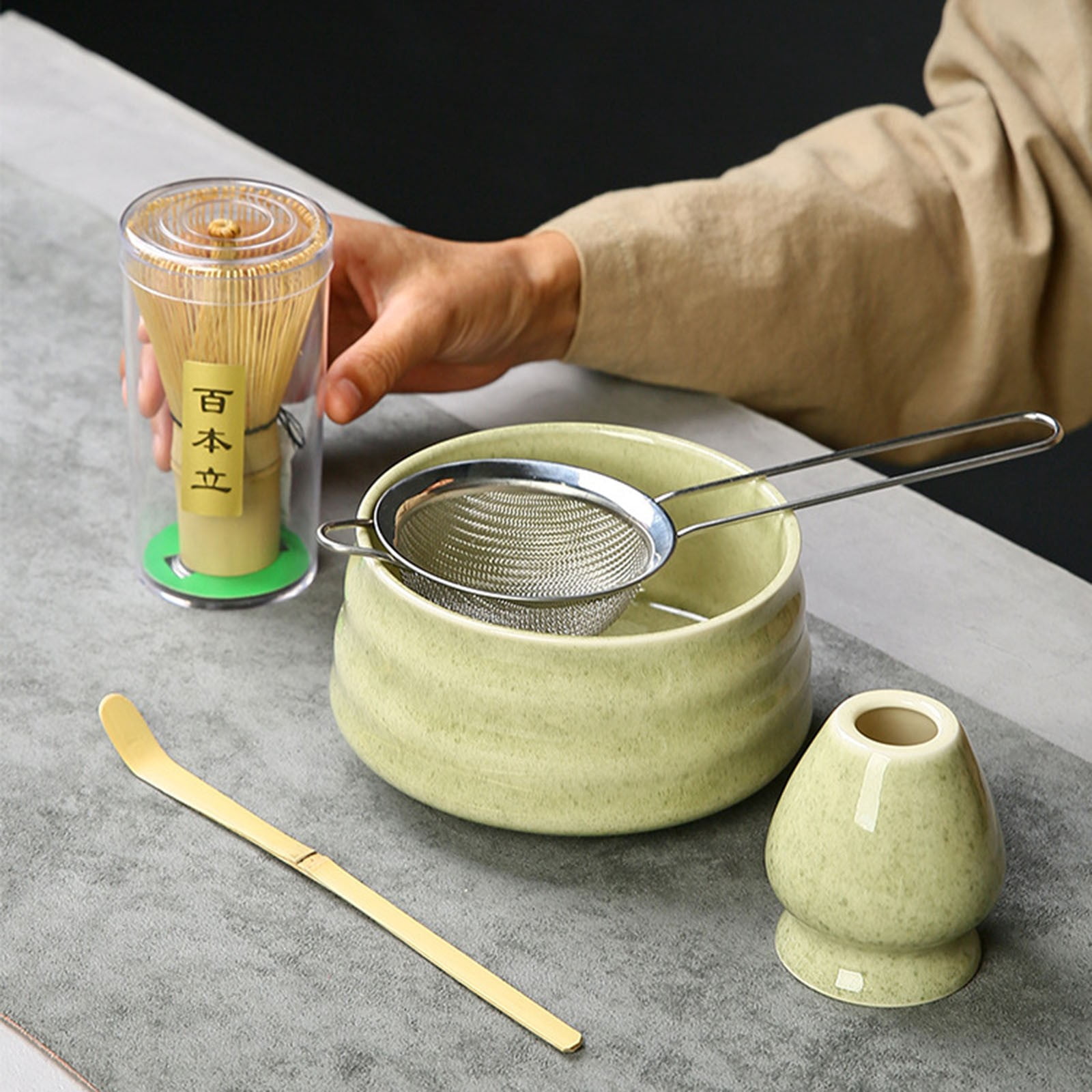 1 Tea Set Japan Matcha Set Matcha Whisk Matcha Bowl with Pouring Spout Matcha Whisk Holder Tea Making Kit. 1 Japanese Tea Set Matcha Color Color Box Packing 5Pc