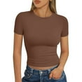 thumbnail image 3 of LISTHA Cropped Workout Tops for Women Short Sleeve Tight Basic Crew Neck Shirt Going Out Slim Fit Y2k Tees coffee S, 3 of 7