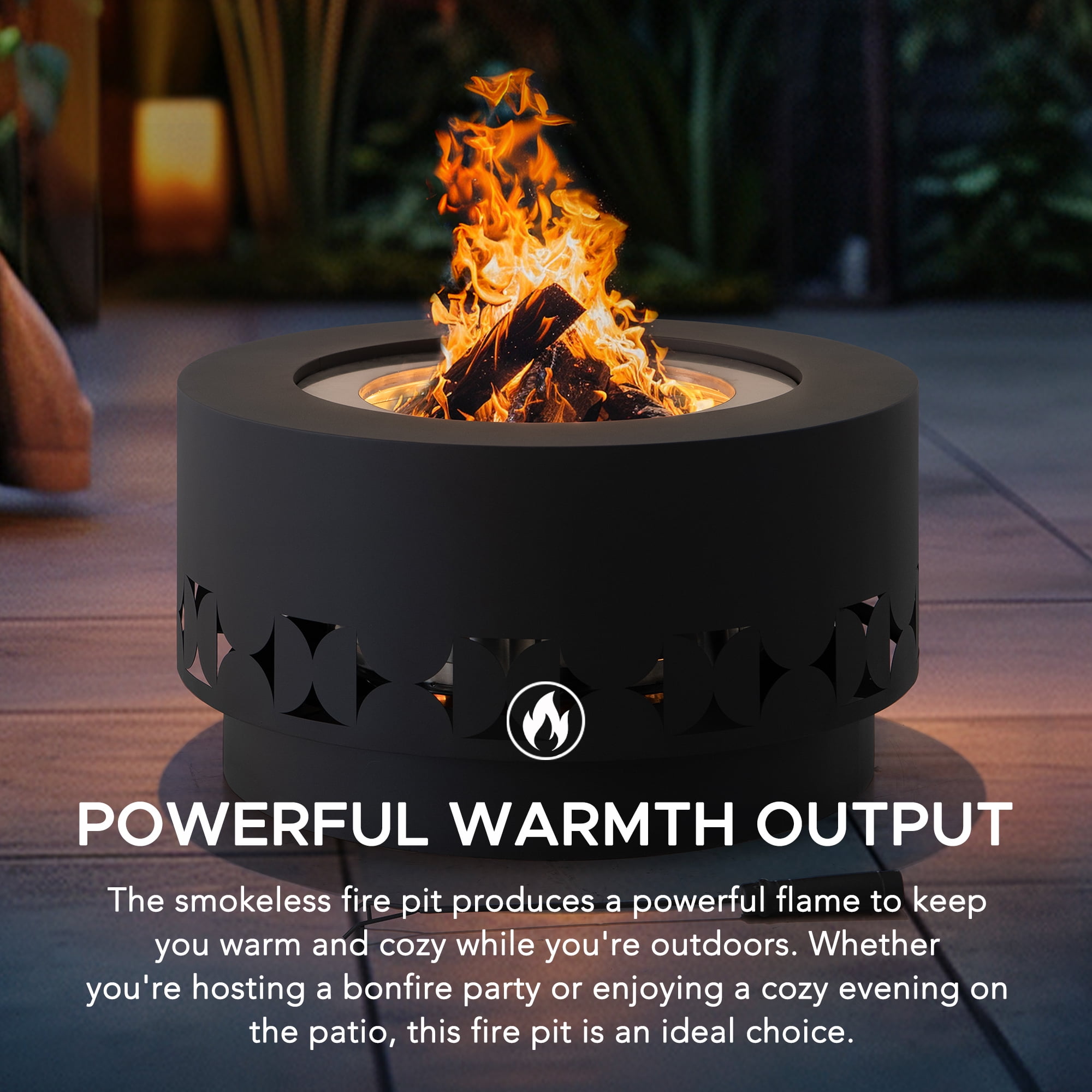 Sunjoy Smokeless Fire Pit  28 In, Outdoor Portable Wood Burning Fireplace with Removable Ash Pan,  , Black