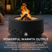 Sunjoy Smokeless Fire Pit 28 In, Outdoor Portable Wood Burning Fireplace with Removable Ash Pan, Black