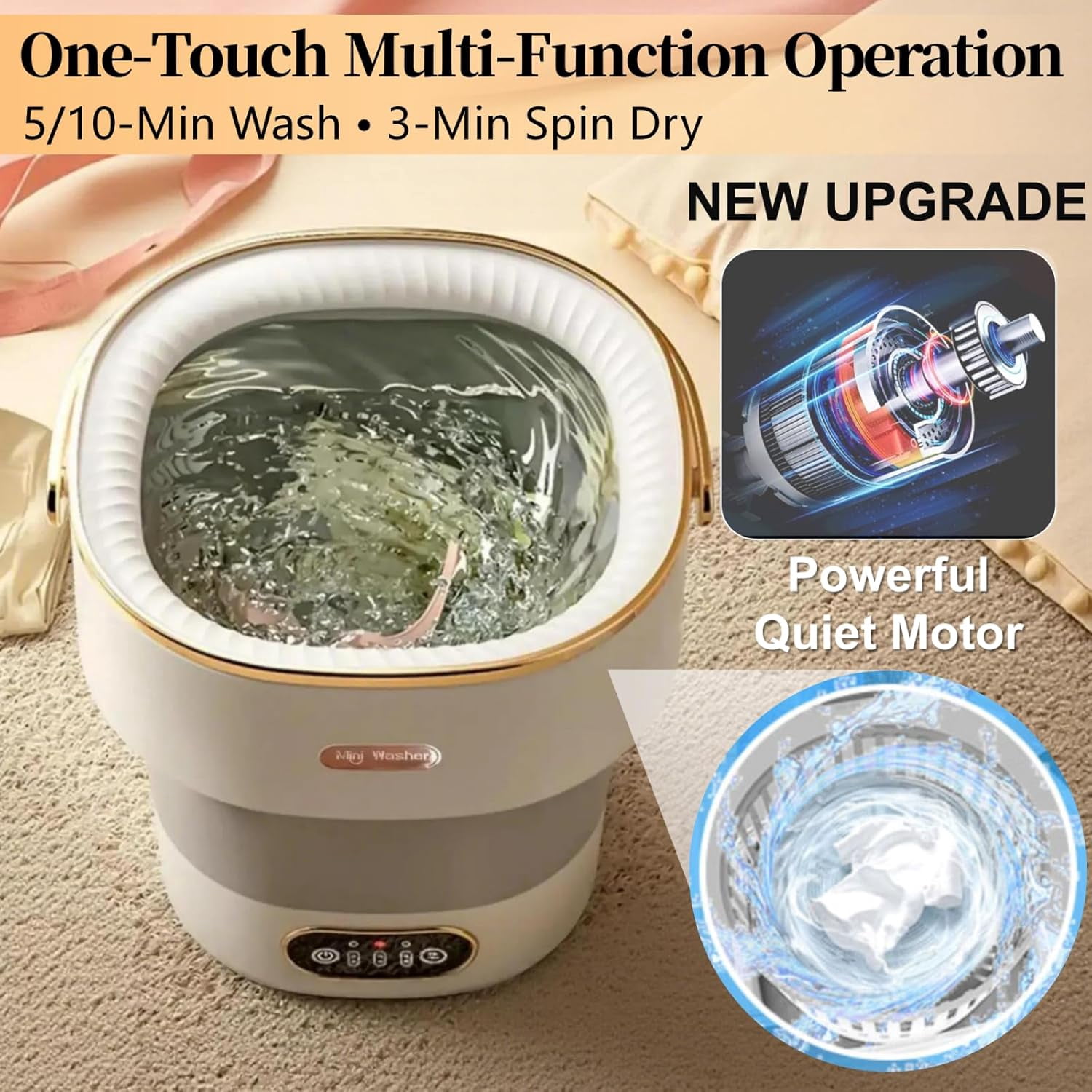 Portable Washing Machine with Spin Basket, Upgraded 16L Foldable Mini Washer【5-Min Wash・3-Min Spin・1-Year Manufacturer Warranty】Small Washing Machine for Travel, Dorms, RVs, Camping (Gray)
