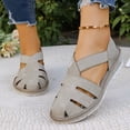thumbnail image 2 of Rokment Women's Comfortable Closed Toe Wedge Gladiator Walking Sandals Summer Fall Stylish Casual Openwork Elastic Ankle Strap Platform Slingback Dressy Fisherman Shoes Khaki Size 7.5, 2 of 7