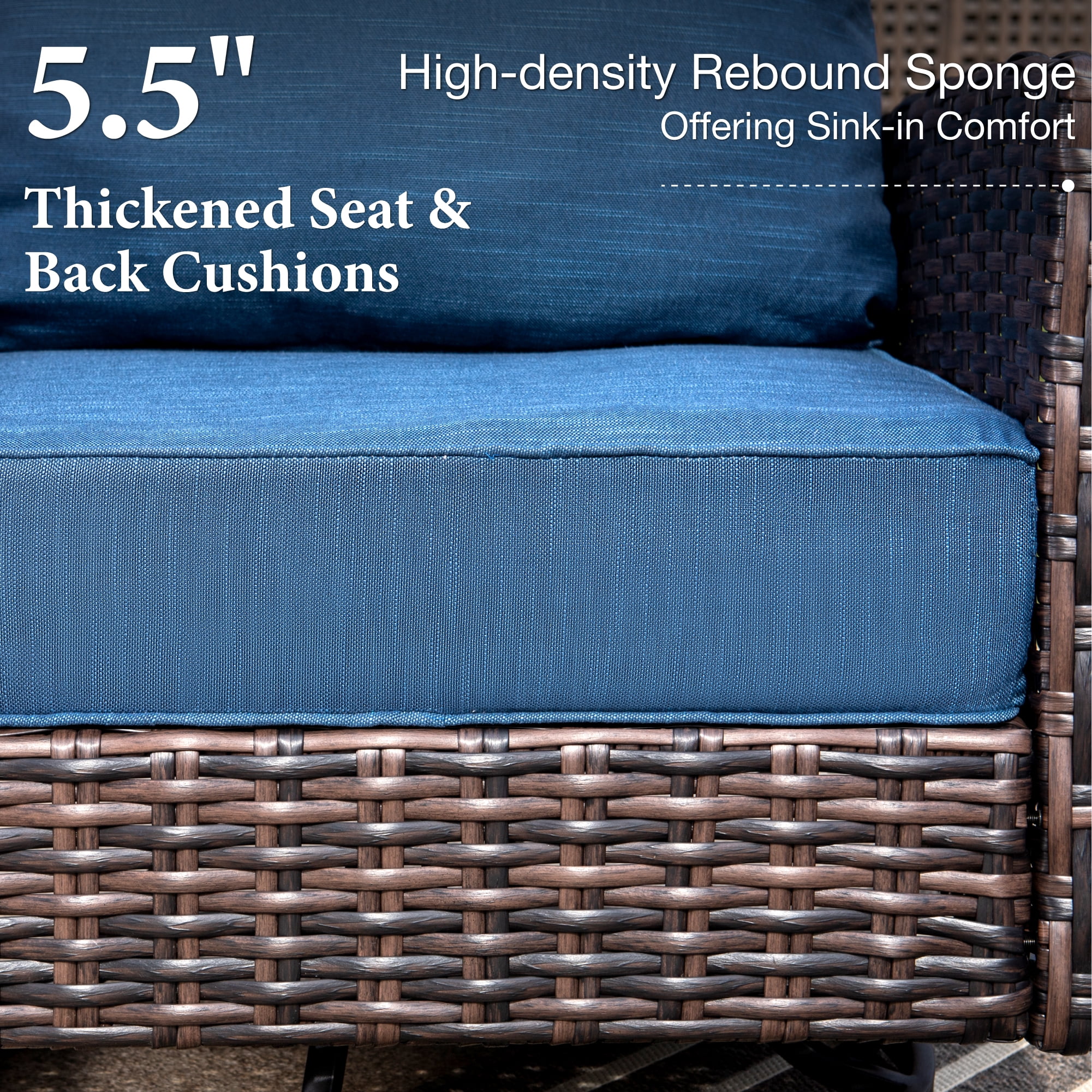 SUMMIT LIVING 7-Seat Wicker Patio Furniture Set with 2 Swivel Chairs & 3-Seat Sofa with 2 Ottoman, Outdoor Sectional Conversation Set for Garden, Blue