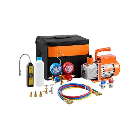 KFFKFF AC Suction Pump & Measurement Kit with 4.5 CFM, Single Phase Rotary Blade HVAC Air Suction Pump, A/C Coolant Manifold Measurement Collection, Comes with Leak Detection Tubes