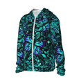 thumbnail image 2 of Pofeuu Blue Floral with Butterflies Print Sun Protection Outdoor Lightweight Full Zip UV Cooling Hoodie Long Sleeve Summer Clothing for Outdoor Hiking-Large, 2 of 5
