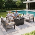 thumbnail image 4 of LazySunsets 5 Piece Aluminum Patio Furniture Set, 7-Seat Oversized Outdoor Sectional with Fire Pit Table, Light Gray, 4 of 9