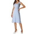 thumbnail image 4 of INSPIRE CHIC Women's Midi Dress V Neck Sleeveless Knitted Pleated Dress M Blue, 4 of 5