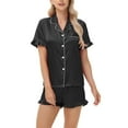 thumbnail image 3 of Timdgard Womens Pajamas Sets Satin Ruffle Short Sleeve Button down Shirts Shorts Loungewear Loose Outfits, 3 of 7