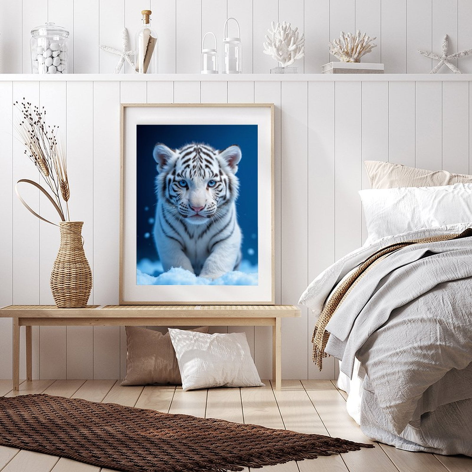 Diamond Art Kits for Adults - 5d Blue Eyed White Tiger In Snow Diamond Painting for Adults, Diamond Art for Adults Beginners, Diamond Painting Kits for Adults for Home Wall Decor