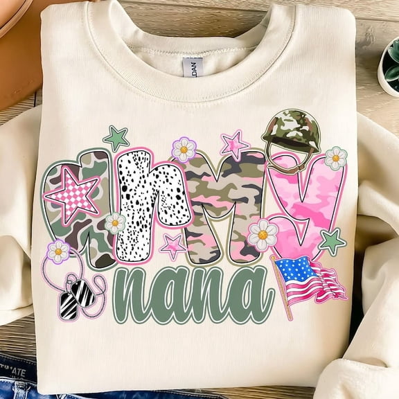 Army Nana Sweatshirt, Patriotic Camo Grandma Shirt, Military Support Pullover for Independence Day